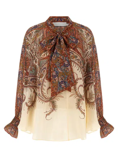 Zimmermann Rhiannon Multicolor Blouse With Tie Closure On The Front And Paisley Print In Ramie Woman In Multi