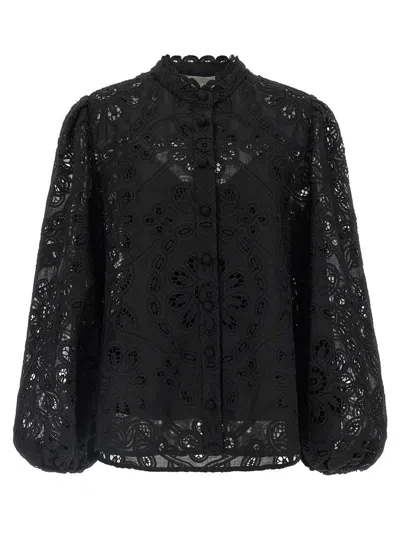 Zimmermann Rhiannon Embroidered Cotton Blouse In Black