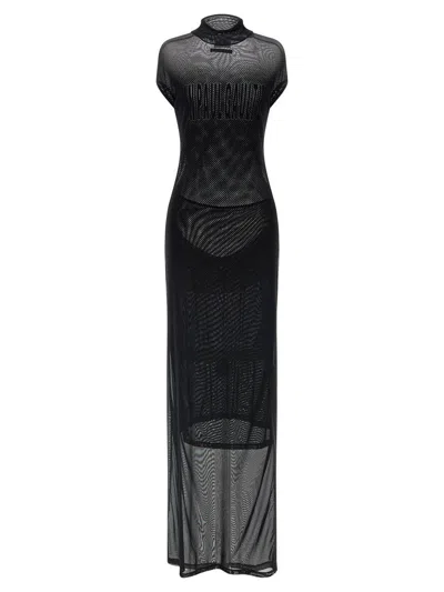 Jean Paul Gaultier Sheer Mesh Maxi Dress With Cap Sleeves In Black
