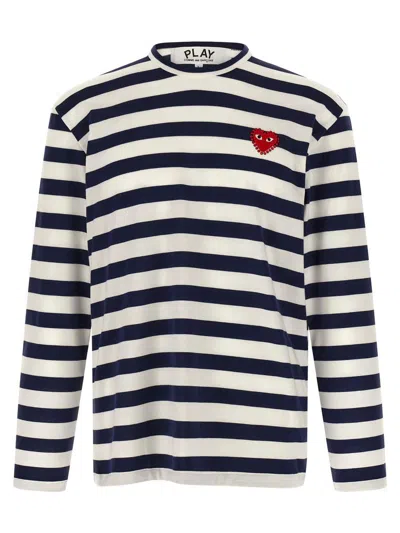 Comme Des Garçons Play Striped Logo Patch Crew Neck T-shirt In Multi