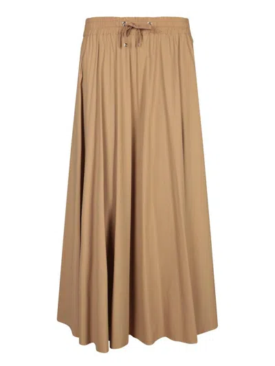 Herno Flared Skirt In Camel Lightweight Nylon Stretch In Brown