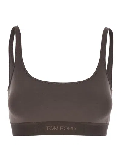 Tom Ford Logo Underband Bralette Bra In Gray