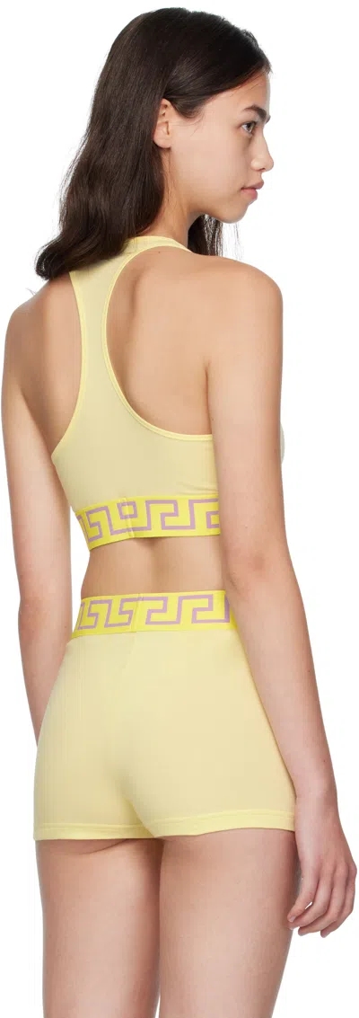 Versace Yellow Greca Border Scoop Bra In Yellow