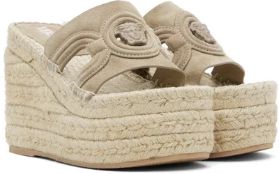 Versace Beige Medusa '95 Platform Espadrille Heeled Sandals
