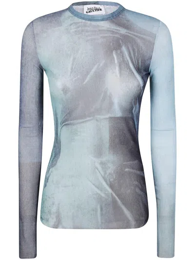 Jean Paul Gaultier Mesh Long Sleeves Top Printed "water" Clothing In Multi