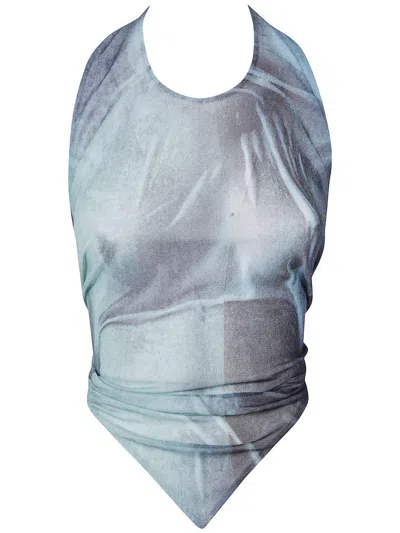 Jean Paul Gaultier Tie-back Abstract Print Top In Gray