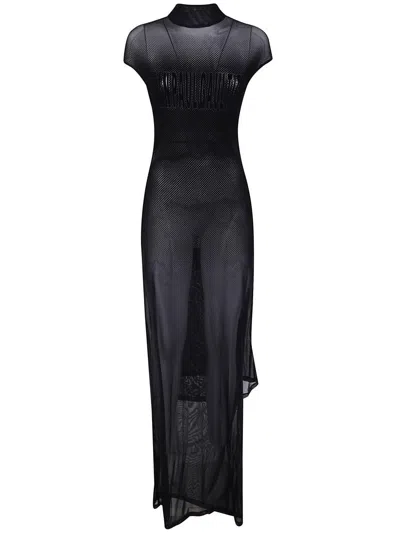 Jean Paul Gaultier Sheer Mesh Maxi Dress With Cap Sleeves In Black