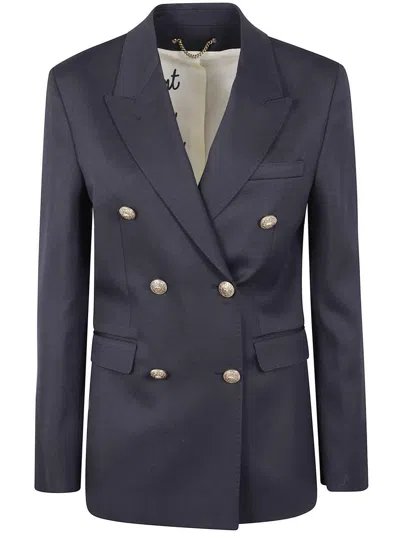 Golden Goose "golden W`s" Double Breasted Blazer Light Dry Wool Gabardine Clothing In Blue