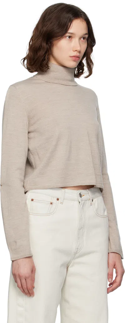 Mm6 Maison Margiela Cropped Beige Sweater With High Turtleneck In Neutral