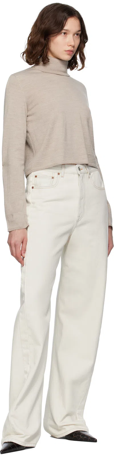 Mm6 Maison Margiela Cropped Beige Sweater With High Turtleneck In Neutral
