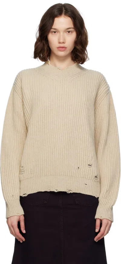 Mm6 Maison Margiela Beige Wool Sweater In Brown