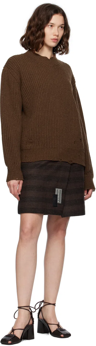 Mm6 Maison Margiela Brown & Black Checked Wool Blend Miniskirt
