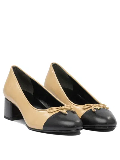 Tory Burch Beige Heeled Shoes With Rounded Toe In Multi