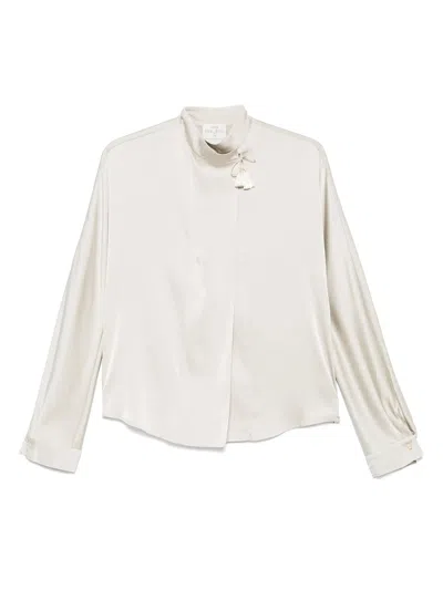 Forte Forte Silk Blend Long-sleeved Shirt With Tassel Detail In White