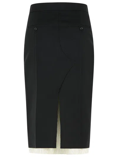 Marni Midi Skirt In Cool Black Virgin Wool With Exposed Lining