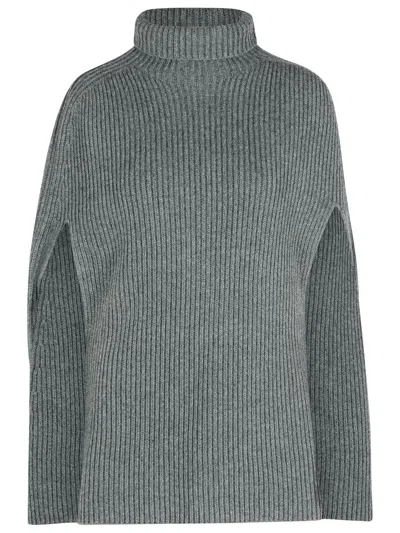 Jil Sander Wool Turtleneck Cape Ribbed Texture In Gray