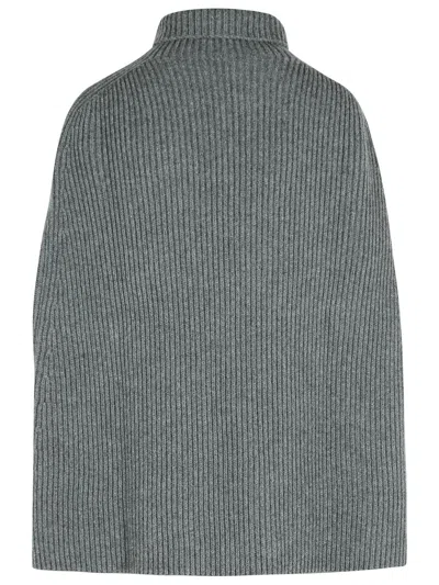 Jil Sander Wool Turtleneck Cape Ribbed Texture In Gray