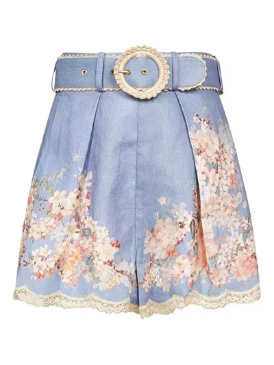 Zimmermann Printed Linen Cascadian Shorts In Blue