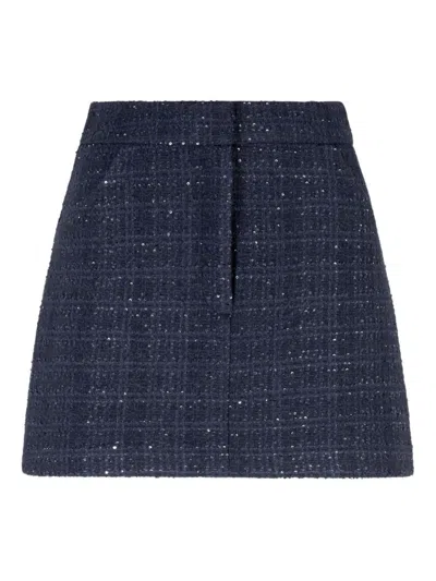 Emporio Armani Lurex Tweed Mini Skirt With Micro Sequins In Blue