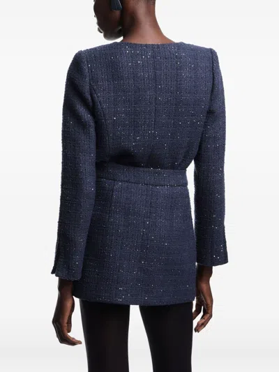 Emporio Armani Lurex Tweed Mini Skirt With Micro Sequins In Blue