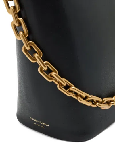 Emporio Armani Ppa Leather Medium Hobo Bag With Chain In Black