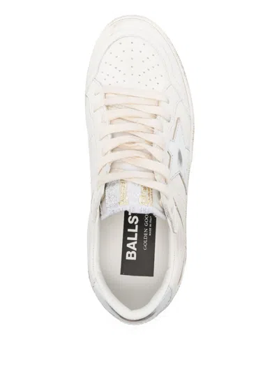 Golden Goose Ball Star Sneakers In Vintage Effect Leather With Silver Star And Heel Tab In White