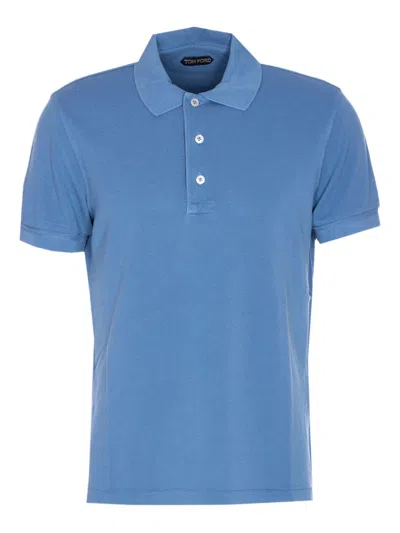 Tom Ford Lyocell Piquet Polo Shirt In Blue
