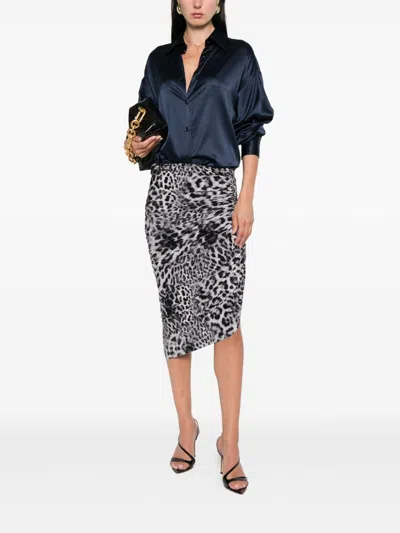 Tom Ford Relaxed Fit Stretch Silk Satin Blouse In Blue