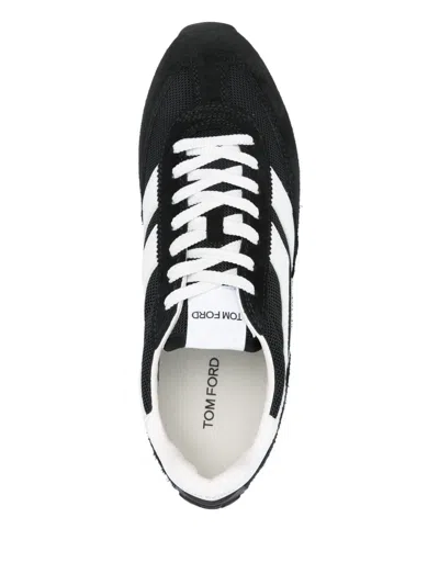 Tom Ford Suede Sneakers With Contrast Panels And Flat Sole In Black