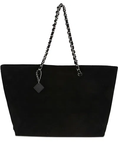 Tory Burch Terry Cotton Tote Bag With Chain Strap In Black