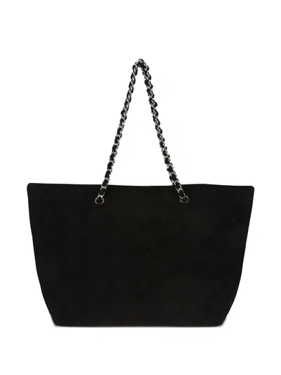 Tory Burch Terry Cotton Tote Bag With Chain Strap In Black