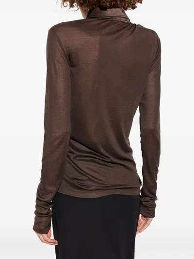 Tom Ford Semi-sheer Silk Long-sleeved Top In Brown