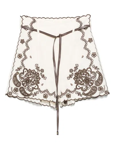 Zimmermann Ascension Embroidered Short Ivory Chocolate In White