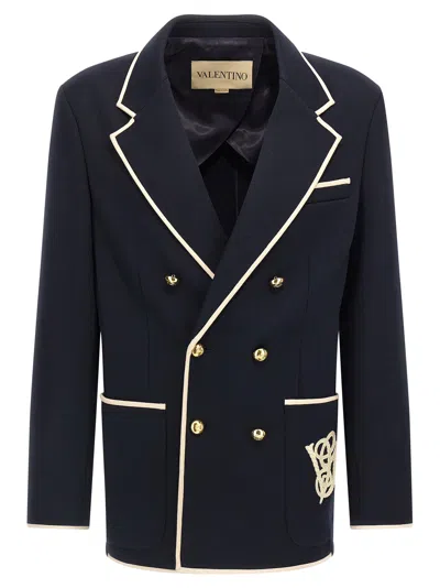 Valentino Double-breasted Blazer Gold Buttons In Black
