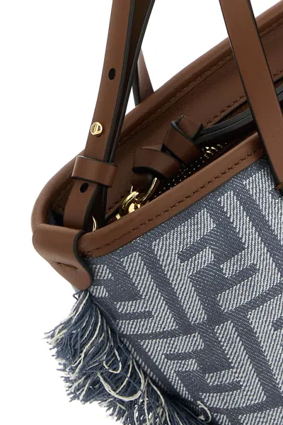 Fendi Borsa A Mano Roll Mini In Denim Ricamato Donna