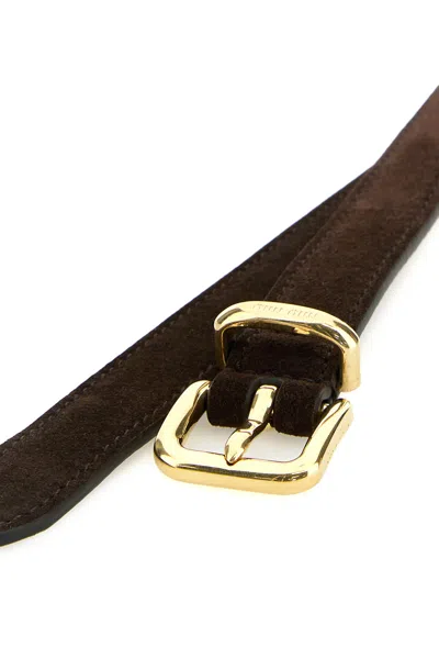 Miu Miu Cintura In Pelle Scamosciata Testa Di Moro Donna
