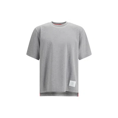 Thom Browne Grey Crewneck T-shirt With Logo Patch On The Front And Striped Detail On The Rear In Cotton Man