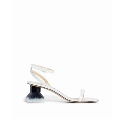 Loewe Petal Brush Leather Sandals In White