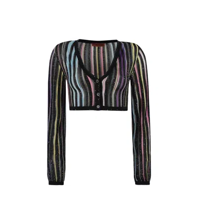 Missoni Sequin-embellished Striped Cropped Cardigan In Multi