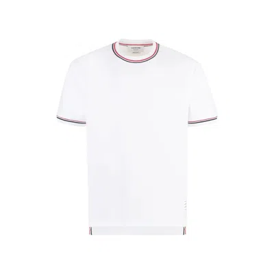 Thom Browne White Crewneck T-shirt With Rwb Detail On Neck And Sleeve In White