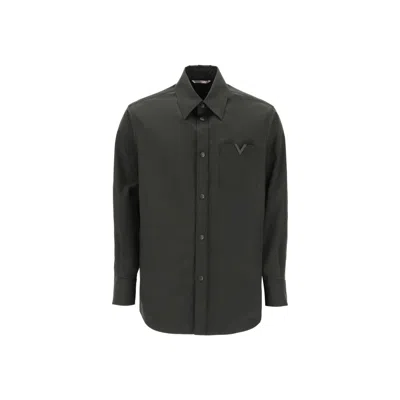 Valentino Snap-up Overshirt In Stretch Nylon In Black