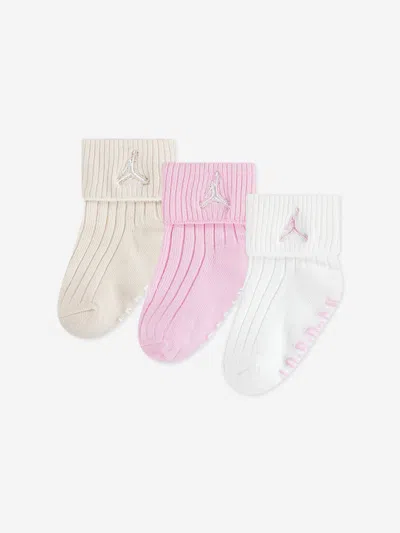 Jordan Kids Essential 3 Pack Ribbed Gripper Socks Set In Pink