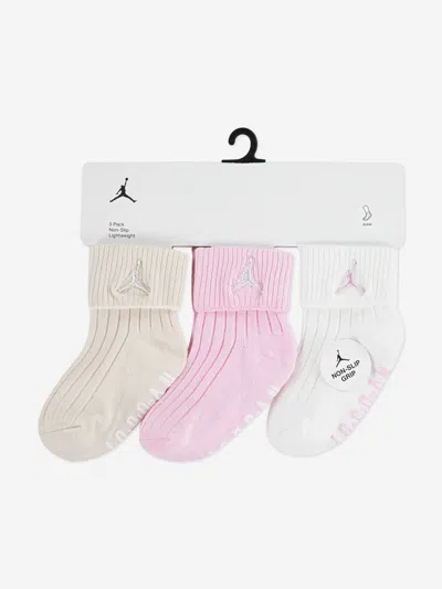Jordan Kids Essential 3 Pack Ribbed Gripper Socks Set In Pink