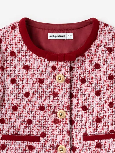 Self-portrait Self Portrait Girls Polka Dot Boucle Jacket In Red