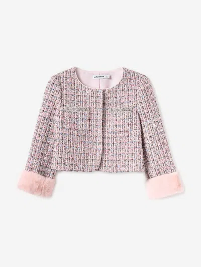 Self-portrait Self Portrait Girls Boucle Fur Jacket In Pink