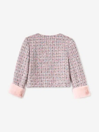 Self-portrait Self Portrait Girls Boucle Fur Jacket In Pink
