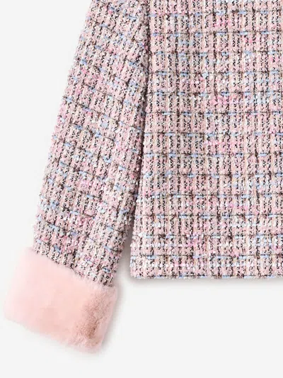 Self-portrait Self Portrait Girls Boucle Fur Jacket In Pink