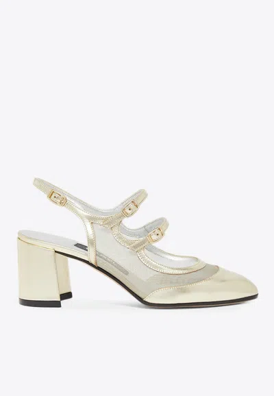 Carel Paris Bananight 60 Mary-jane Slingback Pumps In Laminated Leather In Gold