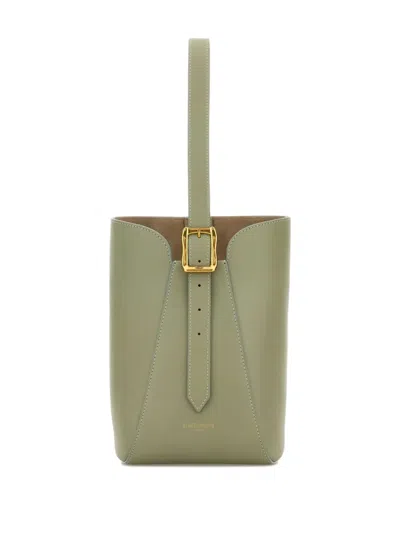 J & M Davidson Mini Quiver Buckle Leather Bucket Bag In Green