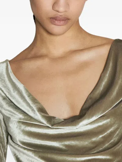 Helmut Lang Asymmetric Draped Stretch-velvet Midi Dress In Green